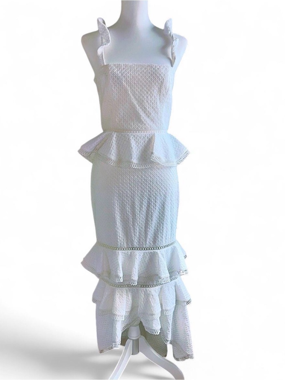 White Ruffle Peplum Midi Dress - Brand: